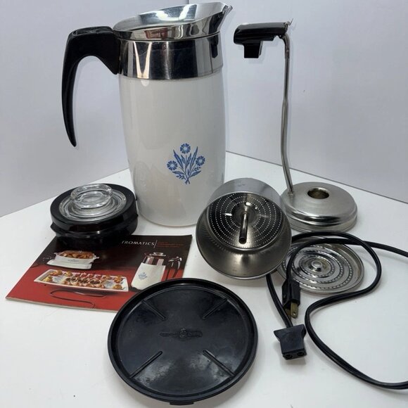 Vintage Electric Percolator 10 Cup Blue Cornflower Coffee Pot COMPLETE